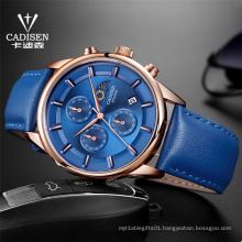 CADISEN 9066 New Men Multi Function Waterproof Quartz Watch Chronograph Leather Strap Watches Relogio Masculino